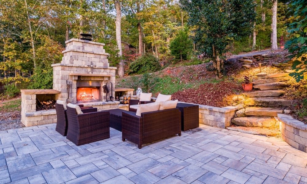 Outdoor fireplace installation in the Twin Cities